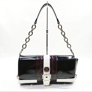 MCM Black and White Chain Strap Shoulder Bag